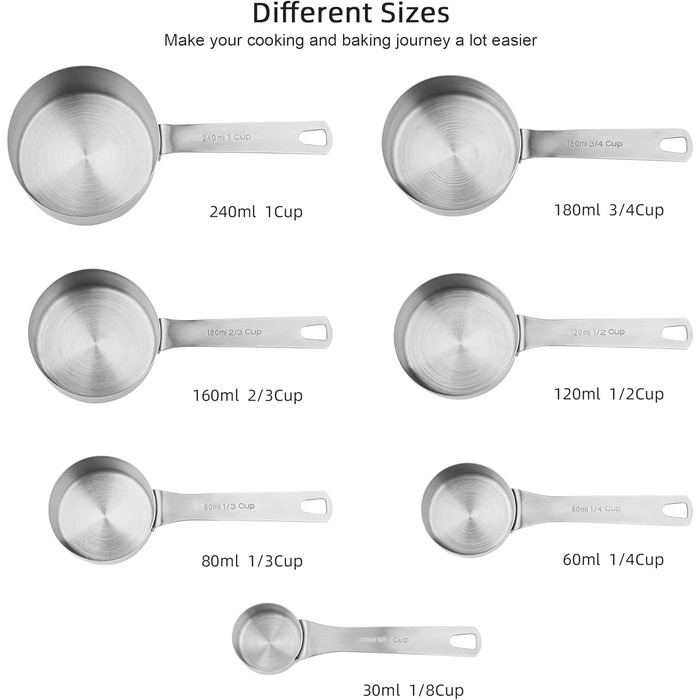 IFFMYJB Stainless Steel Measuring Cups and Spoons 16 Piece, 7 Measuring Cups & 8 Measuring Spoons with Leveler, Kitchen Premium Stackable Measuring Cups and Spoons Set, Easy to Store and Keep