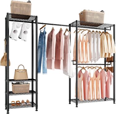 Вешалка для одягу VEVOR з 4 перекладинами, 8 гачками та 6 полицями, 385,5 кг вантажопідйомність, відкрита шафа для одягу