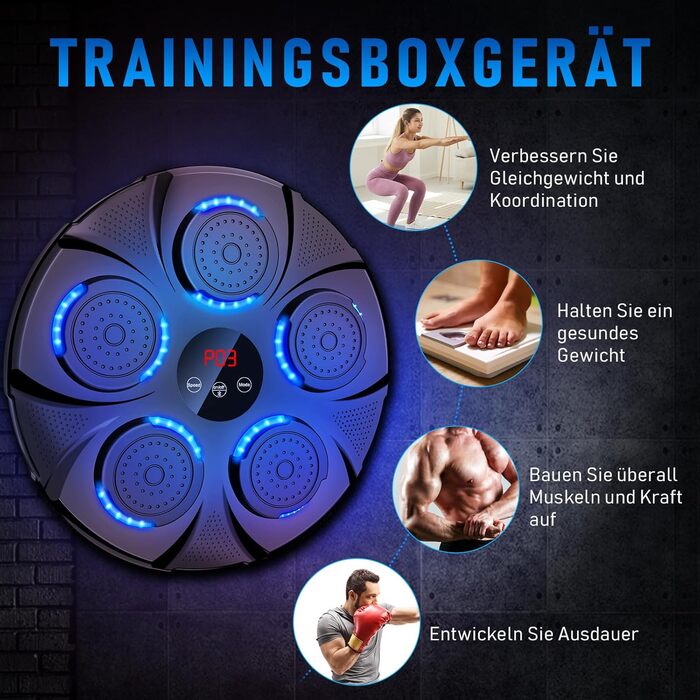 Music Boxing Machine with Bluetooth - Adjustable Speed Punching Bag for Adults & Kids - Punching Bag Trainer with Counter & Music