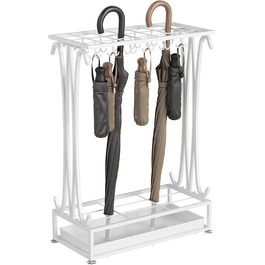 AcornFort Metal Umbrella Stand with 4 Hooks & Rainproof Tray - 56x25x25cm