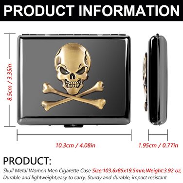 Металеве тютюносховище вінтажного стилю для жінок та чоловіків, на 18-20 сигарет (Череп, чорний)