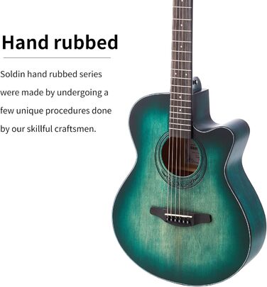 Акустична гітара Soldin 40 дюймів Premium з масивної соснової верхньої деки. Комплект: чохол, підставка, тюнер, ремінь, каподастр, струни, серветка, медіатори (Nilblau)