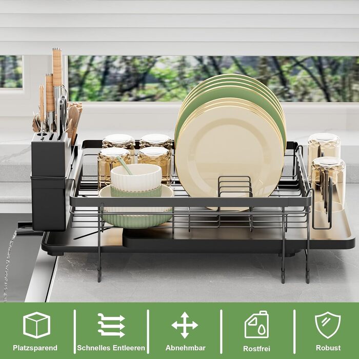 Підставка для посуду ROTTOGOON 2-рівнева з нержавіючої сталі, чорна, для кухонної стільниці