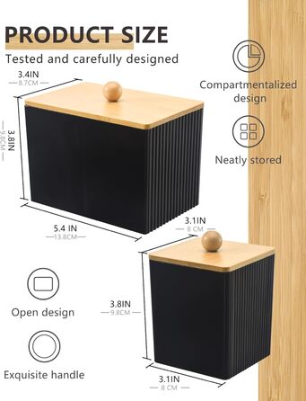 Диспенсер для ватних дисків та паличок з бамбуковим кришкою, органайзер для ватних виробів, чорний, для ванної кімнати