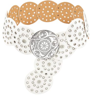 Жіночий шкіряний пояс LIMHOO з вирізами, білий, розмір XL (150 см) в стилі бохо вестерн