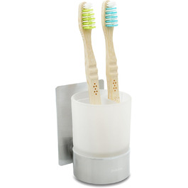 Dolvhin® Toothbrush Holder without Drilling | Frosted Glass Toothbrush Holder for Gluing | Tooth Cup & Wall Mount Toothbrush Holder Stainless Steel | Toothbrush Cup & Toothbrush Organizer | Silver Grey
