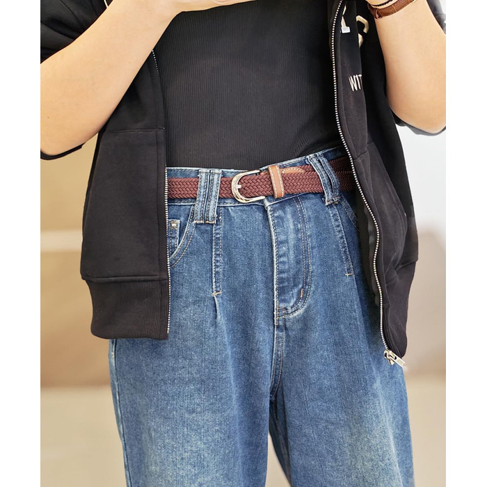 Еластичний жіночий/дівчачий ремінь 2.5 см, плетіння, для джинсів та суконь, 2 шт. (Чорний/Кава, M/91/96 см)