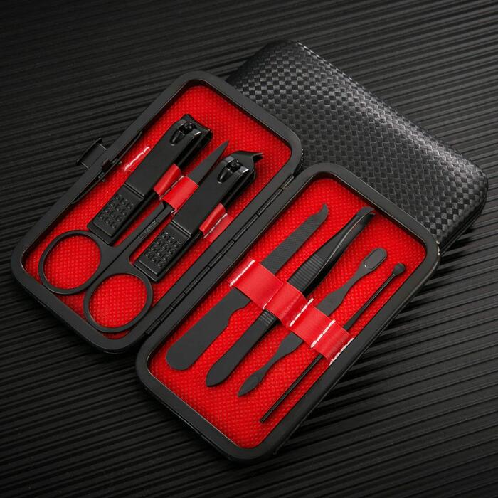 Набір для манікюру та педикюру 18 предметів, дорожній кейс з шкіри (чорний + червоний)