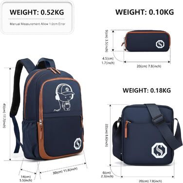 KONO Рюкзак для школи 3-в-1: рюкзак, сумка через плече, пенал. Підходить для ноутбука 15.6