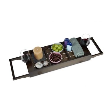 Relaxdays Extendable Bathtub Shelf in Dark Brown