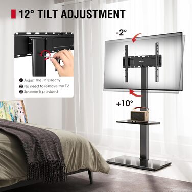 Підставка для телевізора Boden для 32-65 дюймів, поворотна (60°), регульована по висоті (8 ступенів), чорна, до 40 кг, VESA 400x400