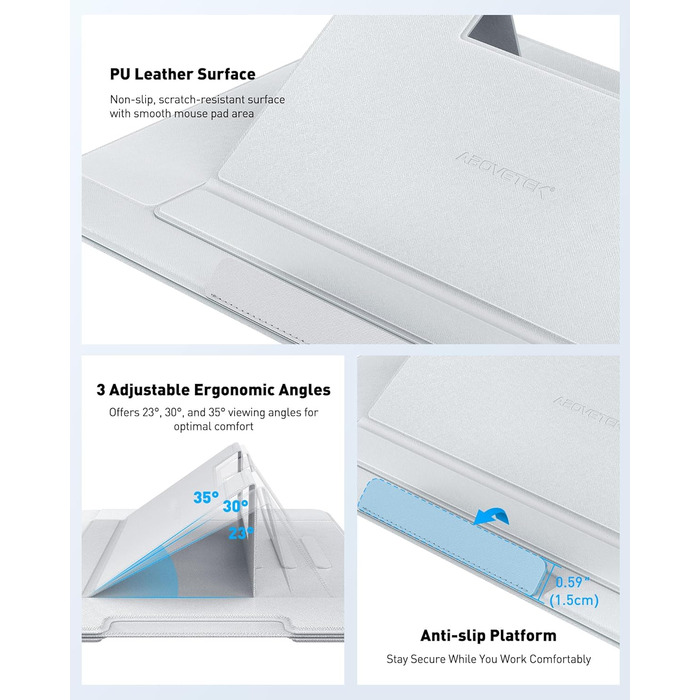 Зручний лапдеск для ноутбука AboveTEK – ергономічний підставка з антиковзким покриттям, захистом від нагріву, вбудованим ковриком для миші, портативна для ліжка, дивана, подорожей (сірий)