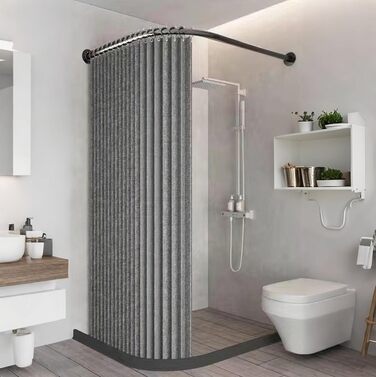 Штора для ванної кімнати анти-грибок водонепроникна магнітна з гачками, текстильна, 180x200 см, сіра