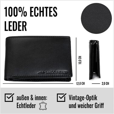 Marc Peter® Genuine Leather Wallet Hanover | Wallet for Men with RFID Protection | Large 10 Compartment Card Holder | Black Nappa Wallet