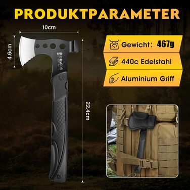 Camping Axe Hatchet, Outdoor Survival Multitool Small Axe, Aluminum Handle 15-in-1 Multifunction Tool with Hammer Saw Knife, mini tool - Gifts for Men
