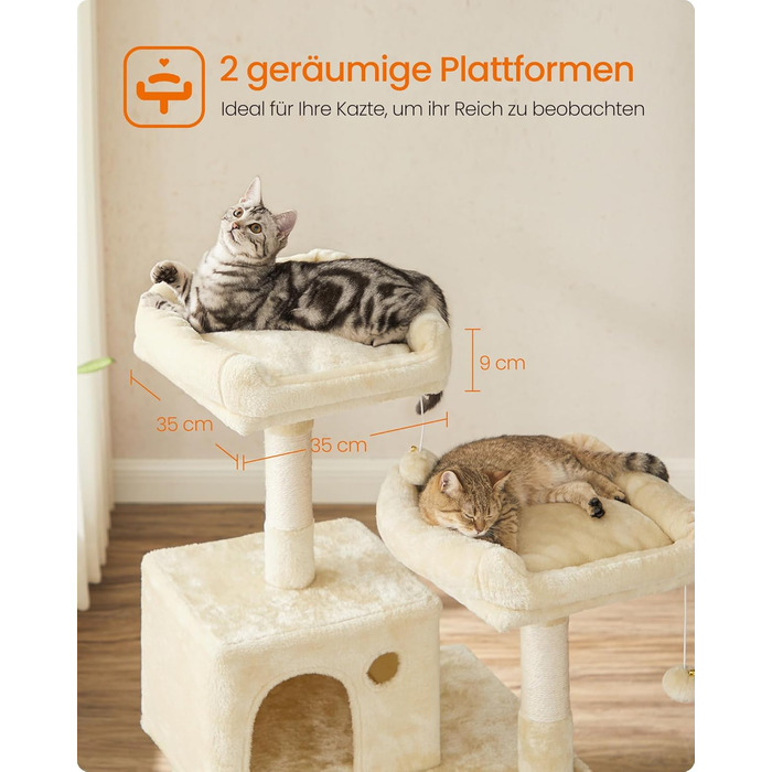 Дряпка для котів Feandrea, 112 см, багатоповерхова, з 11 стовпчиками, 2 платформами, будиночком та гамаком, 2 іграшками, PCT215W01