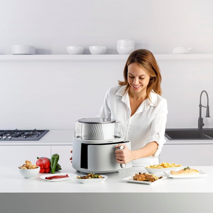 Фритюрниця Taurus Aero Crisp Spin 6L з обертальним механізмом, 6л, 1550 Вт, до 200°C, сучасний дизайн, біла