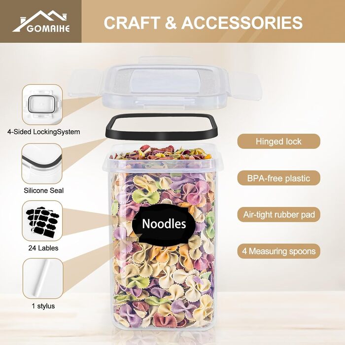 Набори контейнерів для зберігання GoMaihe (8 шт.) - герметичні, для продуктів та кормів для тварин, чорні