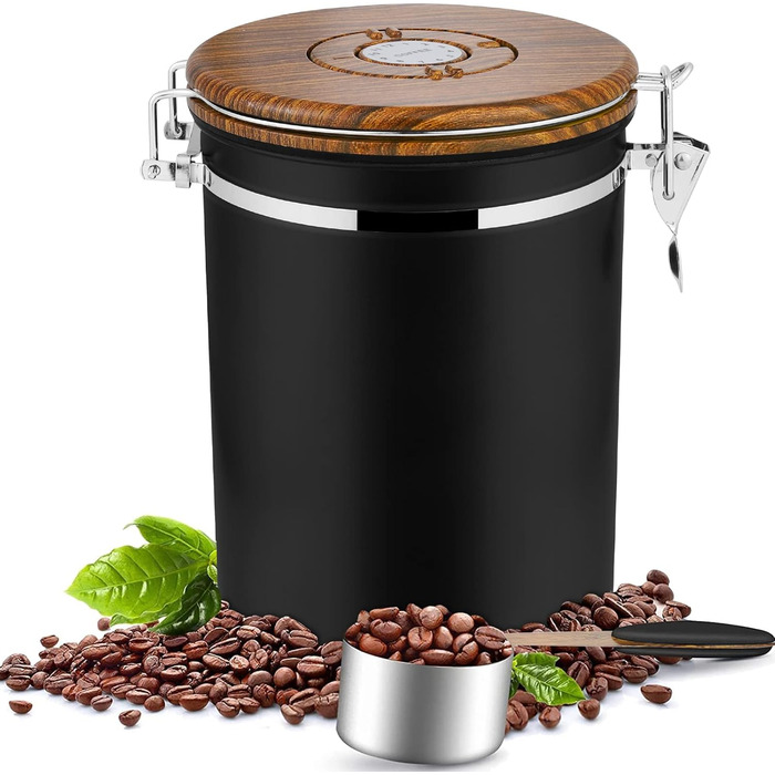 Контейнер для кави Dreamhigh® з дозатором, 1 кг, нержавіюча сталь, чорний, 2800 мл