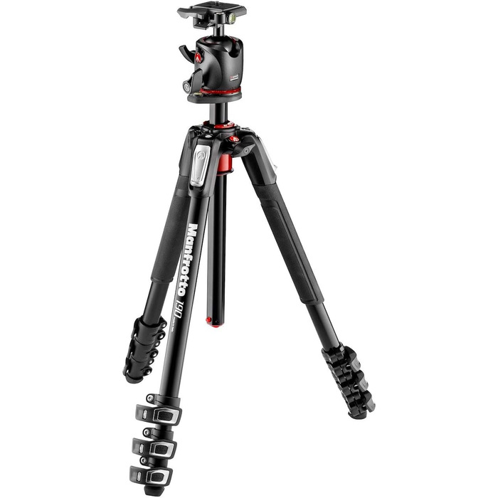 Штатив Manfrotto MT190XPRO4 з алюмінію з кульковою головкою – 4-секційний штатив для DSLR та бездзеркальних камер, Чорний/Антрацит