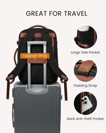 LOVEVOOK Рюкзак ручної поклажі для жінок, великий дорожній рюкзак для літака, 45L, рюкзак-валіза, рюкзак для подорожей, для ноутбука 17,3 дюйма, на вихідні, діловий, рюкзак для кабіни (1-бежевий, чорний, коричневий, 40x30x20 см)