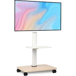 Мобільний ТВ-стіл Hellsehen для LED/LCD/OLED телевізорів 32-70 дюймів (до 45 кг), білий, з регулюванням висоти та блокованими колесами