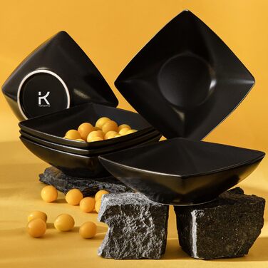 Набір посуду Konsimo для 6 осіб: 18-ти частинний набір тарілок EPIRI - сучасний сервіз з чорного матового фарфору для сім'ї