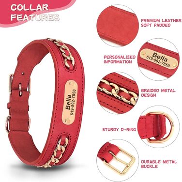 Шкіряний нашийник для собак Didog, плетений, з гравіюванням, регульований, чорний, L (17.0-20.0 см), ширина 3.2 см