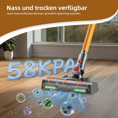 Бездротовий акумуляторний пилосос 58000Pa/550W з LED-дисплеєм та антизаплутувальною насадкою, об'єм 1.8L, для видалення шерсті тварин, килимів, твердих поверхонь та авто, колір золотий