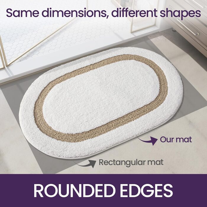DEXI Non-Slip Bath Mat - Absorbent, Washable Bathroom Rug - 61 x 110 cm - Beige