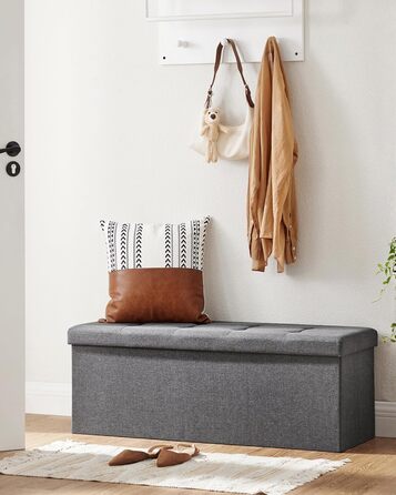 SONGMICS Storage Ottoman, Folding Bench, 38 x 110 x 38 cm Footstool, Storage Box, Load Capacity up to 300 kg, for Living Room, Bedroom, Entryway, Slate Grey LSF77K 110B cm Slate Grey