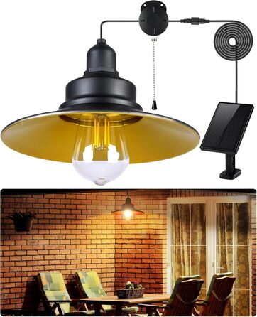 FabStyl Solar Hanging Light for Outdoor/Indoor, Solar Lamps Pendant Light with Pull Switch & E27 Bulb, IP65 Waterproof for Garden Pergola Garage