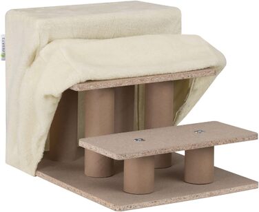 Juskys Pet Staircase Dog Staircase 36 cm - 3-Step Staircase with Washable Plush Cover - Cat Staircase Dog Ramp for Bed, Sofa, Couch, and Car - Cover (Beige)