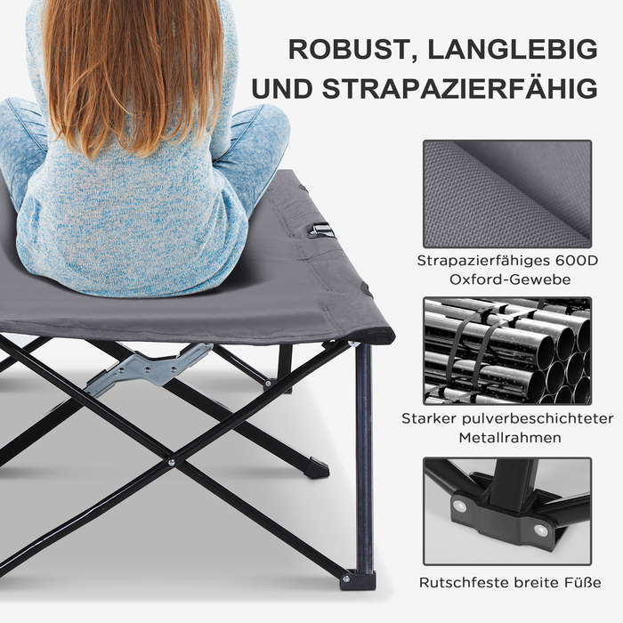 Outsunny Folding Camping Bed for 2 People, Folding Field Bed with Carry Bag, Weight Capacity up to 136 kg, Steel, Oxford Grey, 193 x 125 x 40 cm | Aosom