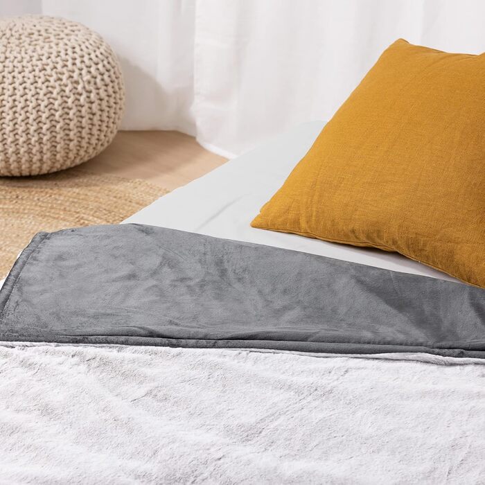 Електрична ковдра Navaris XXL з підігрівом 180x130 см, 3 режими, автовимкнення, пральна, м'яка, темно-сіра (сіра/біле штучне хутро)
