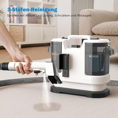 Lubluelu Пылесос для чищення мягкой мебели, 600 Вт - 18 кПа, для коврів, диванів та автосалонів, портативний, з самоочищенням та довгим шлангом (білий)