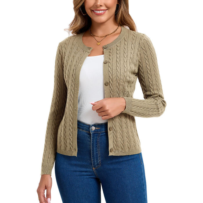 Жіночий кардиган Elegant Langarm з косами та ґудзиками, хакі, розмір XXL