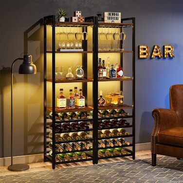 Tribesigns 20 Bottle Wine Baker's Rack, Freestanding Wine Rack, 9 Tiers, Industrial Freestanding Wine Rack Wine Bar with Glass Holder, Bottle Shelf for Bar, Kitchen, Dining Room, Rustic Brown