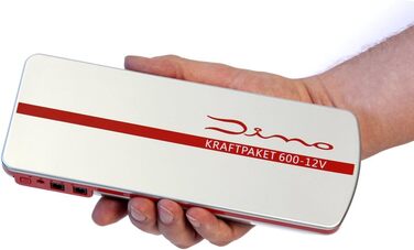 Портативний пусковий пристрій Dino KRAFTPAKET 12V-600A: для авто, мотоциклів та човнів. Підтримка різних типів акумуляторів (свинцево-кислотні, GEL, EFB, AGM). Ємність 66.6Wh, 18000mAh.