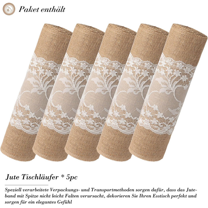 ZIYUEZIKUN ZIYUEZIKUN Table Runner, 5 Pack Table Runners Vintage for Wedding, Festival, Event, Table Decoration, 30 x 275 cm