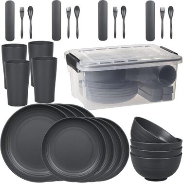 Набір посуду з PP | Легкий та незламний сервіз з 16 предметів для дітей та дорослих, тарілки, миски, чашки