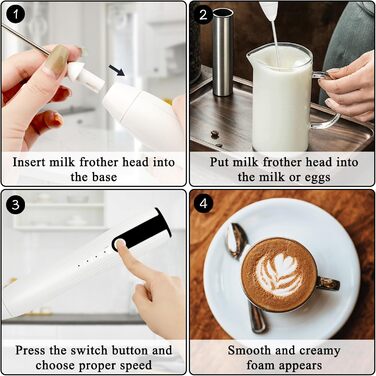 Електричний пінний батончик для напоїв, USB-C, 3 швидкості, для лате, матча, білий. J-16White