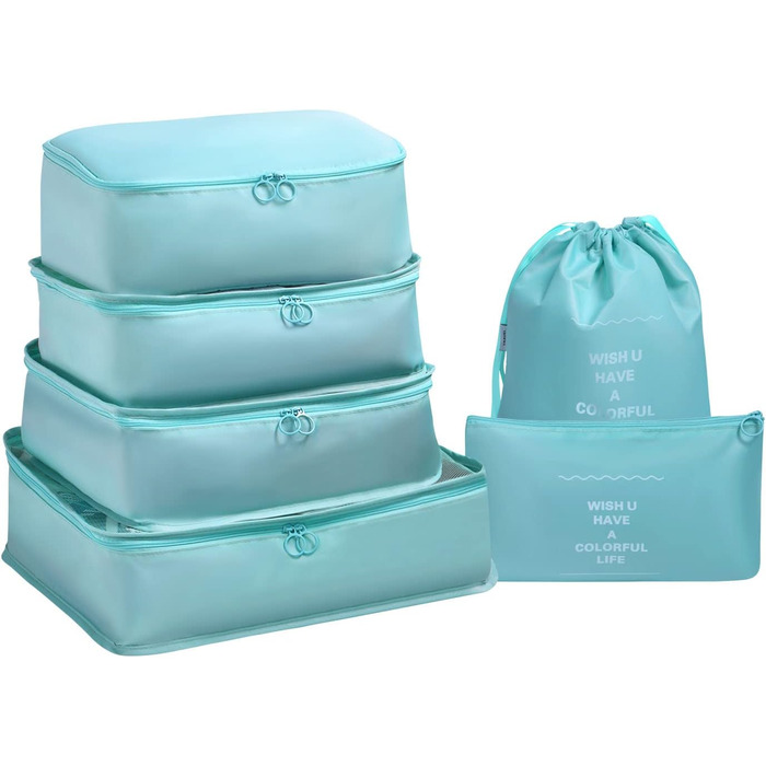 Органайзер для валізи OSDUE, набір 6 шт., Packing Cubes, водонепроникні сумки для одягу, туристичний органайзер, рожевий та блакитний кольори