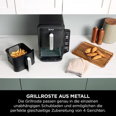 Ninja Double Stack Air Fryer, 7.6L Air Fryer, Double Basket Air Fryer with 4 Cooking Levels, 2 Drawers, 2 Racks, Space-Saving Design, 6 Cooking Functions, 6 Portions, Grey SL300EU Stacked Double Drawer 7.6L Grey