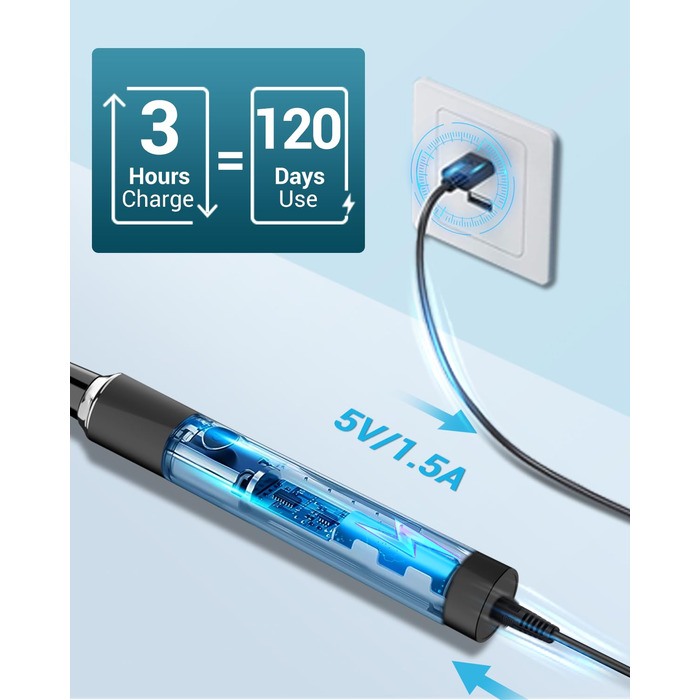 Електрична зубна щітка Coulax для дорослих та дітей, 8 насадок, 5 режимів, таймер 2 хв, чорний