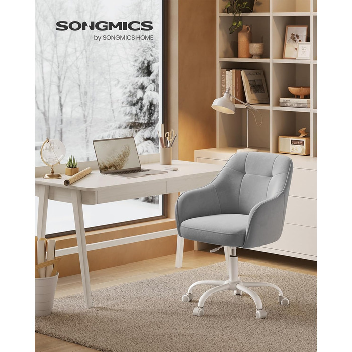 Крісло SONGMICS для офісу, обертове, регульоване по висоті, до 110 кг, з дихаючої тканини, сірого кольору (Таубенграу, велюр)