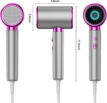 Професійний фен CUBTEM 2400W з іонізацією, для подорожей, 3 температури/2 швидкості, захист від перегріву, білий/сірий