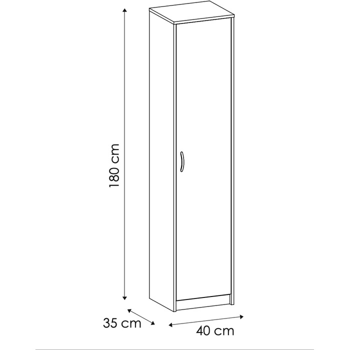 Bookshelf Wardrobe Shelf White 40cm wide 180cm high Storage Cabinet Organizer Multi-Purpose Cabinet with 4 Adjustable Shelves Filing Cabinet Shelf Wall narrow Wood for Bedroom Hallway Basement Office