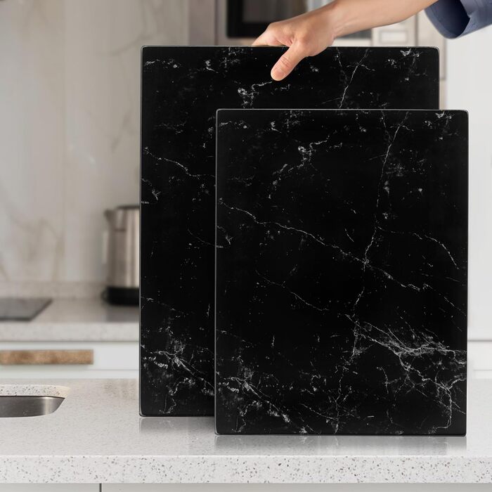Скляна дошка для нарізання 40x30 см - гігієнічна, стійка до високих температур, подряпин та ковзання - чорний дизайн під мармур