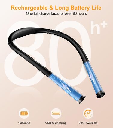 Настільна лампа Gritin для читання на шиї, з 4 кольорами та 5 рівнями яскравості - плавне регулювання, захист очей, акумулятор 80 годин, регульована шийка, ергономічне читання для ліжка/в'язання/рукоділля (чорна)